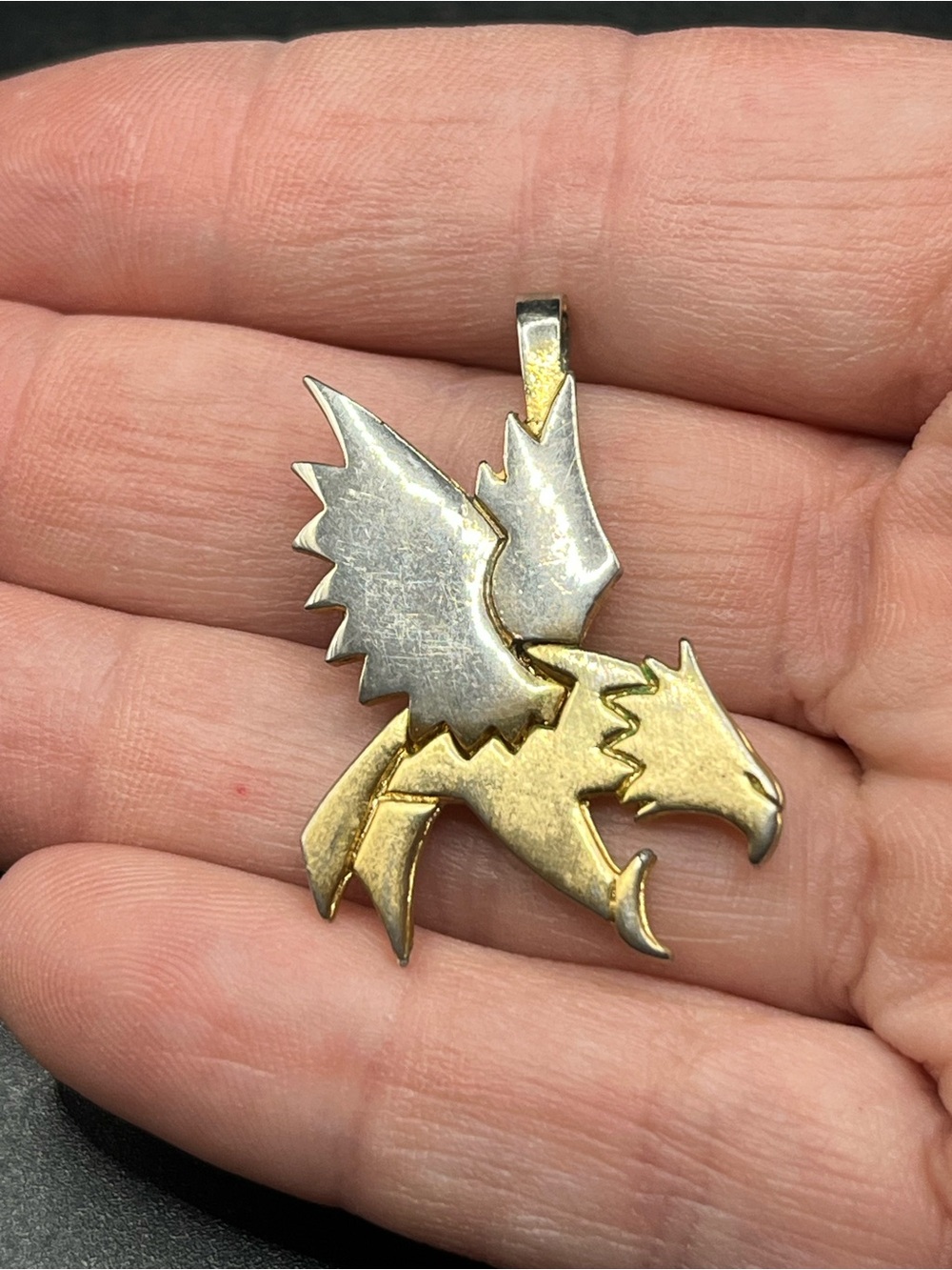 Vintage Two-Tone Silver & Gold Eagle Pendant